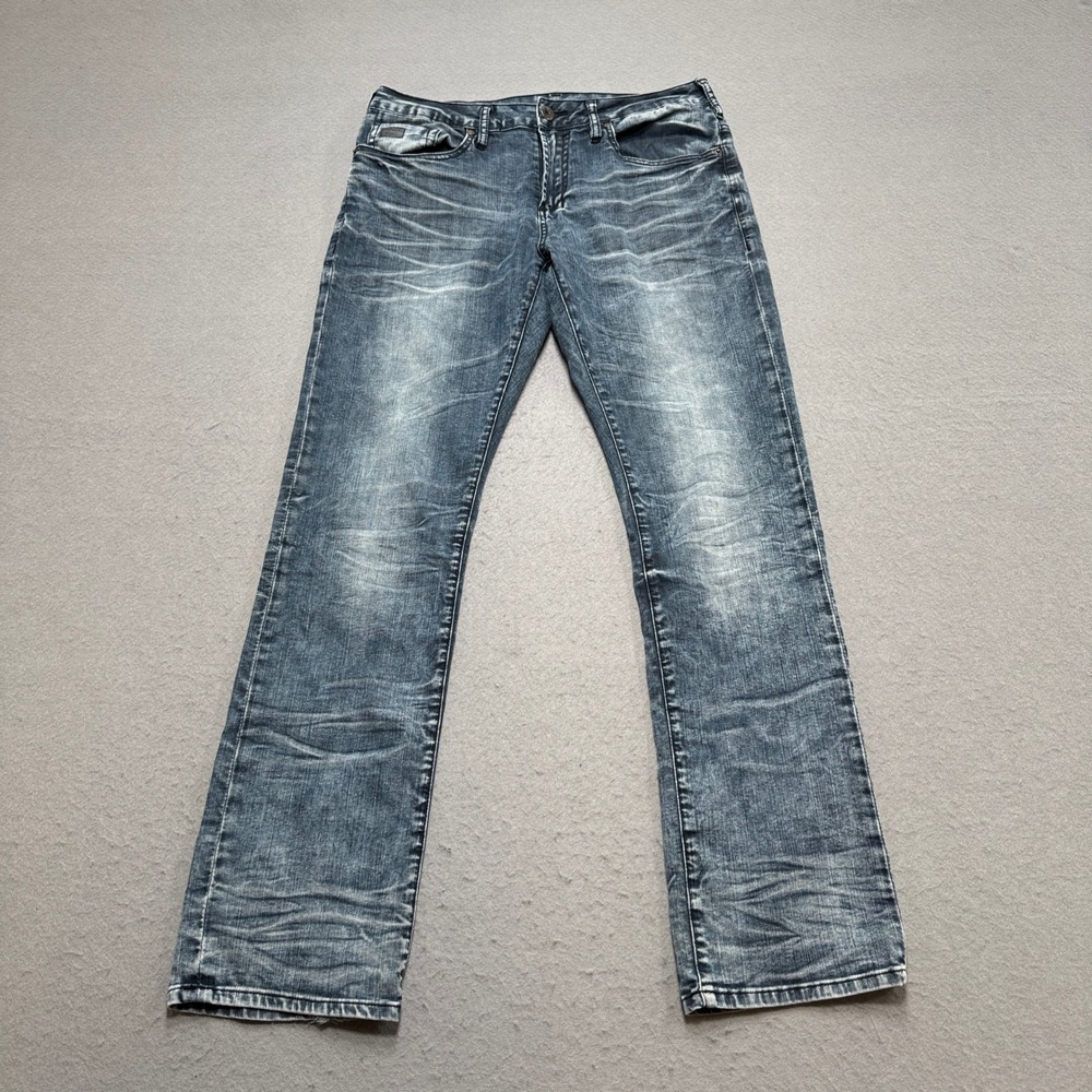 Buffalo David Bitton Jeans Men's 33x32 Blue Evan-X Slim Stretch Denim Whiskered